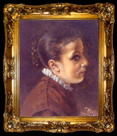 framed  Adolph von Menzel Head of a Girl, ta009-2